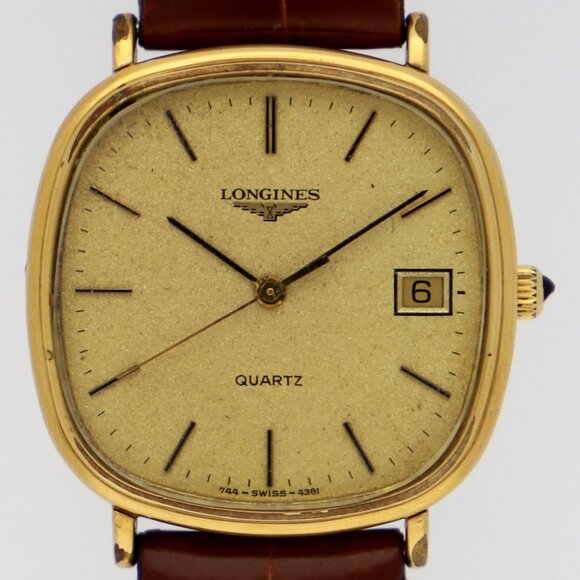LONGINES Square gold Gold Plated/SS/leather QZ - Picture 1 of 7
